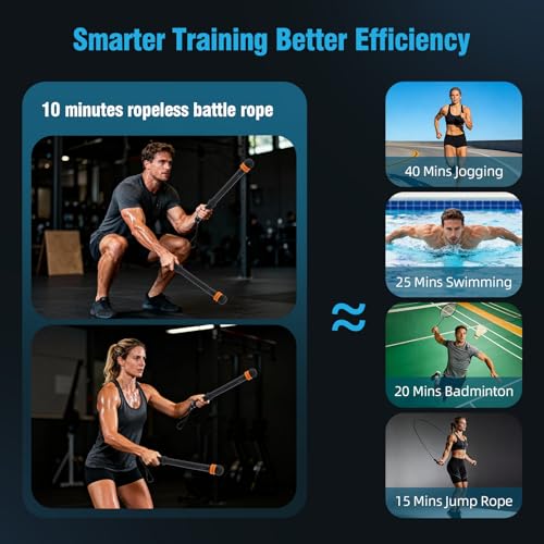 Weighted Cordless Battle Ropes - Adjustable Resistance, Portable - Black