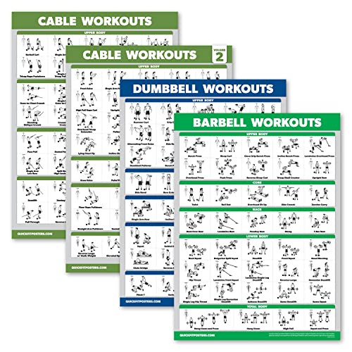 Cable Machine Workout Posters - Laminated 4 Pack (18" x 24")