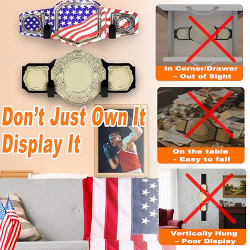 Corztg Championship Wrestling Belt Wall Mount Display Case – Black, 4 Pcs