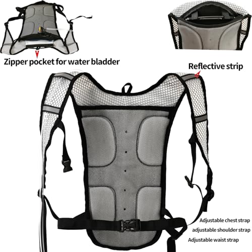 Hydration Pack with 2L Bladder - Lightweight Backpack - Black with Orange Zipper