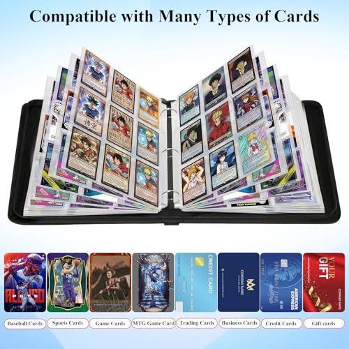 Baseball Card Binder - 900 Capacity PU Leather Zipper Holder - Grey, Medium