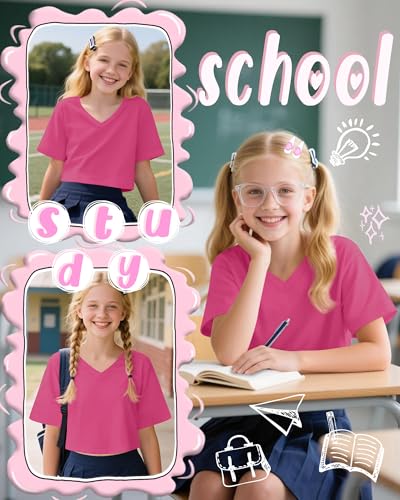 Girls Oversized V-Neck Crop Top - Breathable Athletic Shirt for Teens