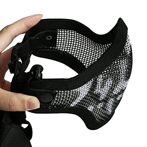 Airsoft Mask and Goggles Set - Steel Mesh Half Face Mask with Pattern - Black