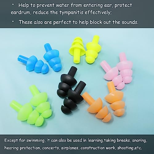Reusable Silicone Swimming Earplugs - 6 Pairs for Hearing Protection