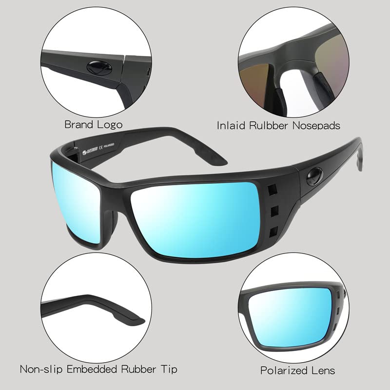 WIESMANN Polarized Sports Sunglasses for Men Women Classic Cycling Driving Fishing Sunglasses Men Square Sun glasses 100% UV Protection 18073(Black Ice Blue)