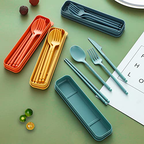 Portable Travel Utensils Set with Case - Reusable Camping Cutlery - Dark Green