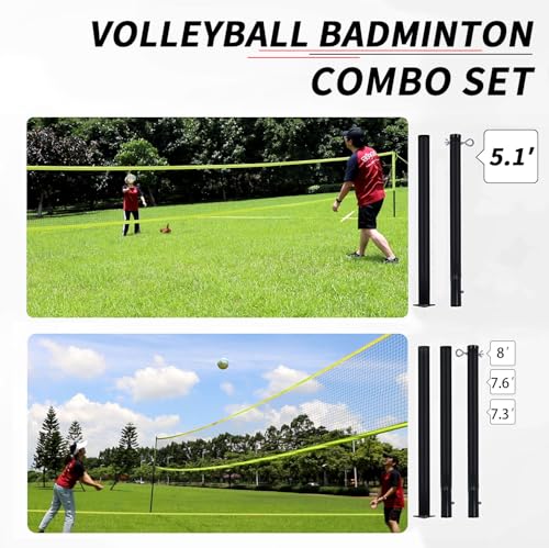 32FT Volleyball & Badminton Combo Set - Adjustable Height, Complete Outdoor Fun