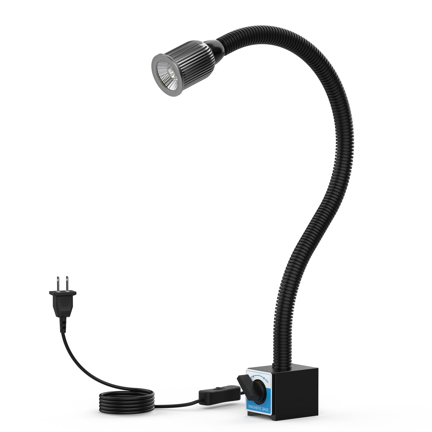 LED Magnetic Work Light, 1200lumens 20in Flexible Gooseneck Work Lamp with Strong Magnetic Base for Lathe Machines, Workbenches, 120V 12W