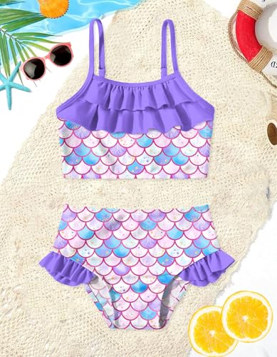 Mermaid Bikini Set for Girls - 2 Piece Ruffle Swimsuit, Scale - 4-5T