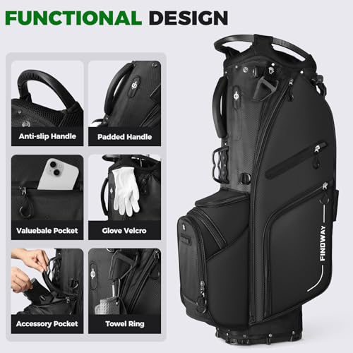 Lightweight 14-Way Golf Stand Bag with Dual Straps - Black