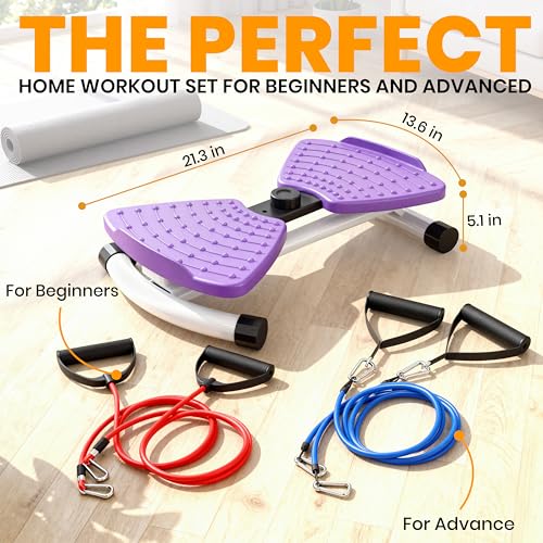 Adjustable Waist Twister Machine with Resistance Bands - Purple