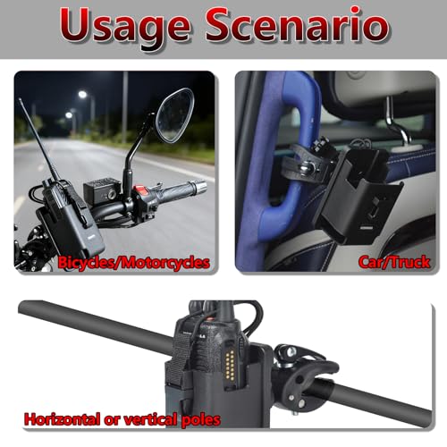 Universal Radio Clamp Mount for Handheld Two-Way Radios - Fits Handlebar Ranges 0.6'' to 1.77''