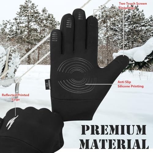 Kids Thermal Winter Gloves - Touch Screen Anti-Slip Fleece - Black, X-Small