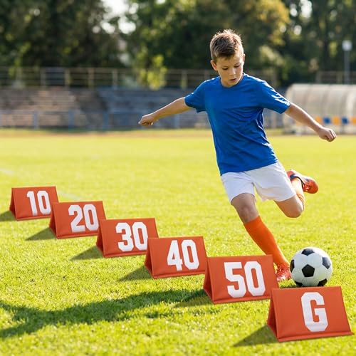 11 High Visibility Football Yard Markers Set with Carrying Bag