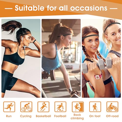 Elastic Sport Headbands - 4 Black Non-Slip Running Sweat Bands