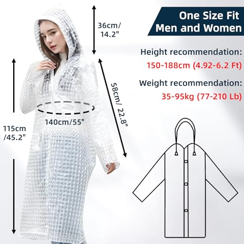 Reusable Rain Poncho for Adults - Thickened EVA Raincoat with Hood & Sleeves - White