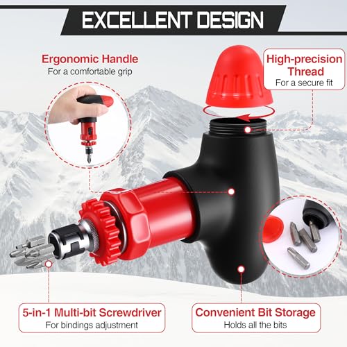 Multi bit Ratchet Snowboard Screwdriver for Adjusting Bindings, Snowboard Multitool, Compact and Pocket Friendly