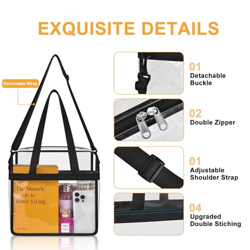 Clear Tote Bag for Stadium Events - Black 12x6x12 Gym Tote