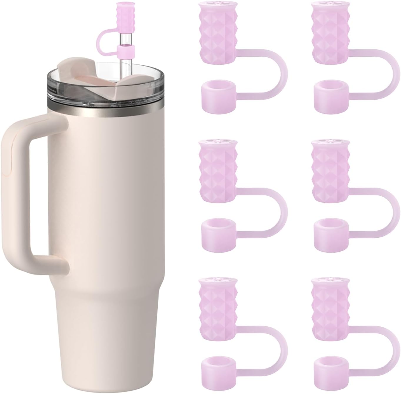 YOTIME Silicone Straw Covers - 6 Pcs Reusable Dust-Proof Caps for Stanley Cup 40 & 30 oz | Translucent Pink