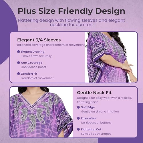 Oussum Women Plus Size Kaftan Kimono Maxi Dress – Multi-Color