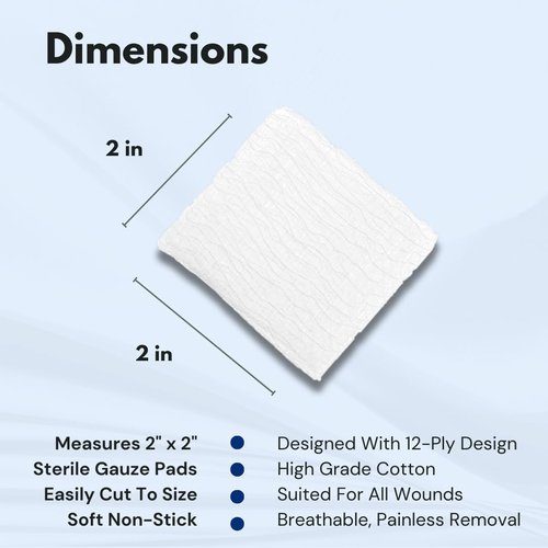 Dealmed Sterile Gauze Pads - 2" x 2" Disposable Medical Wound Care (100 Count, Case of 24)