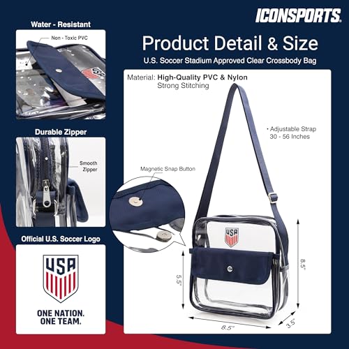 U.S. Soccer Clear Crossbody Bag - Stadium Approved with Zipper & Side Pocket