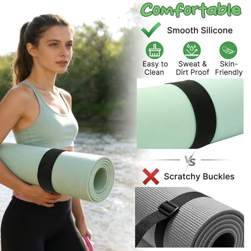 Yoga Mat Strap Slap Band - Black Silicone Holder for Rolled Mats