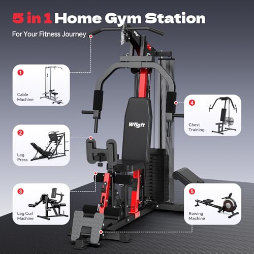 148 LB Weight Stack Home Gym Machine for Full Body Workout - Black Red