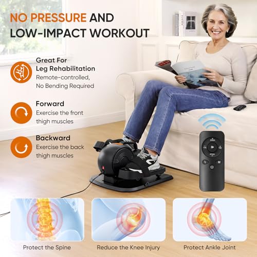 Under Desk Elliptical Machine - 3-in-1 Electric Leg Exerciser, 16 Adjustable Speed & Resistance - Orange
