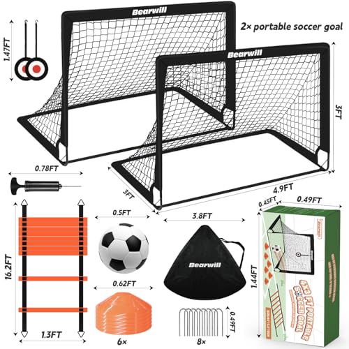 Kids Soccer Goals Set of 2 - 4x3ft Portable Net - Black