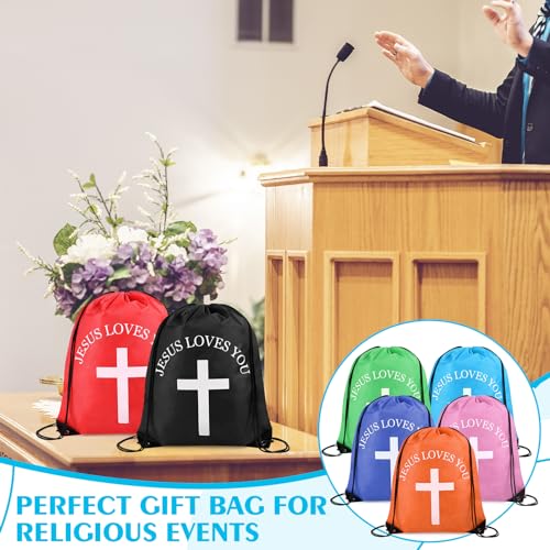 Christian Drawstring Backpack Bulk Set - Multicolor 20 Pcs Religious Gifts for Church & Events