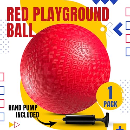 8.5-Inch Red Playground Ball with Hand Pump for Kickball & Dodgeball