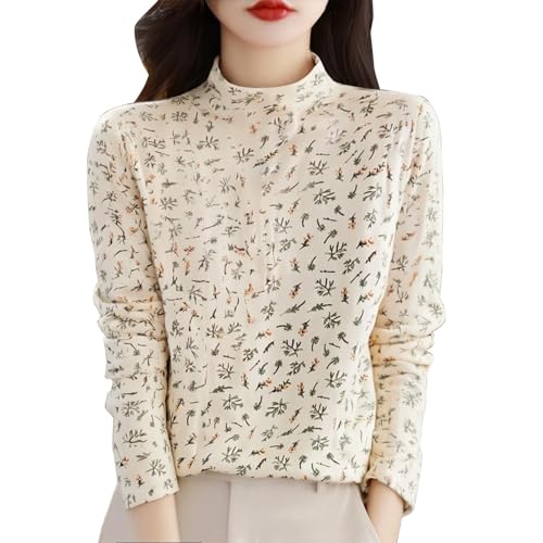Mock Turtleneck Long Sleeve Velvet Top for Women - X-Large Beige