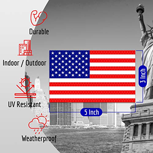 Reflective American Flag Sticker Decal - 3 Pack, 5x3 Inches