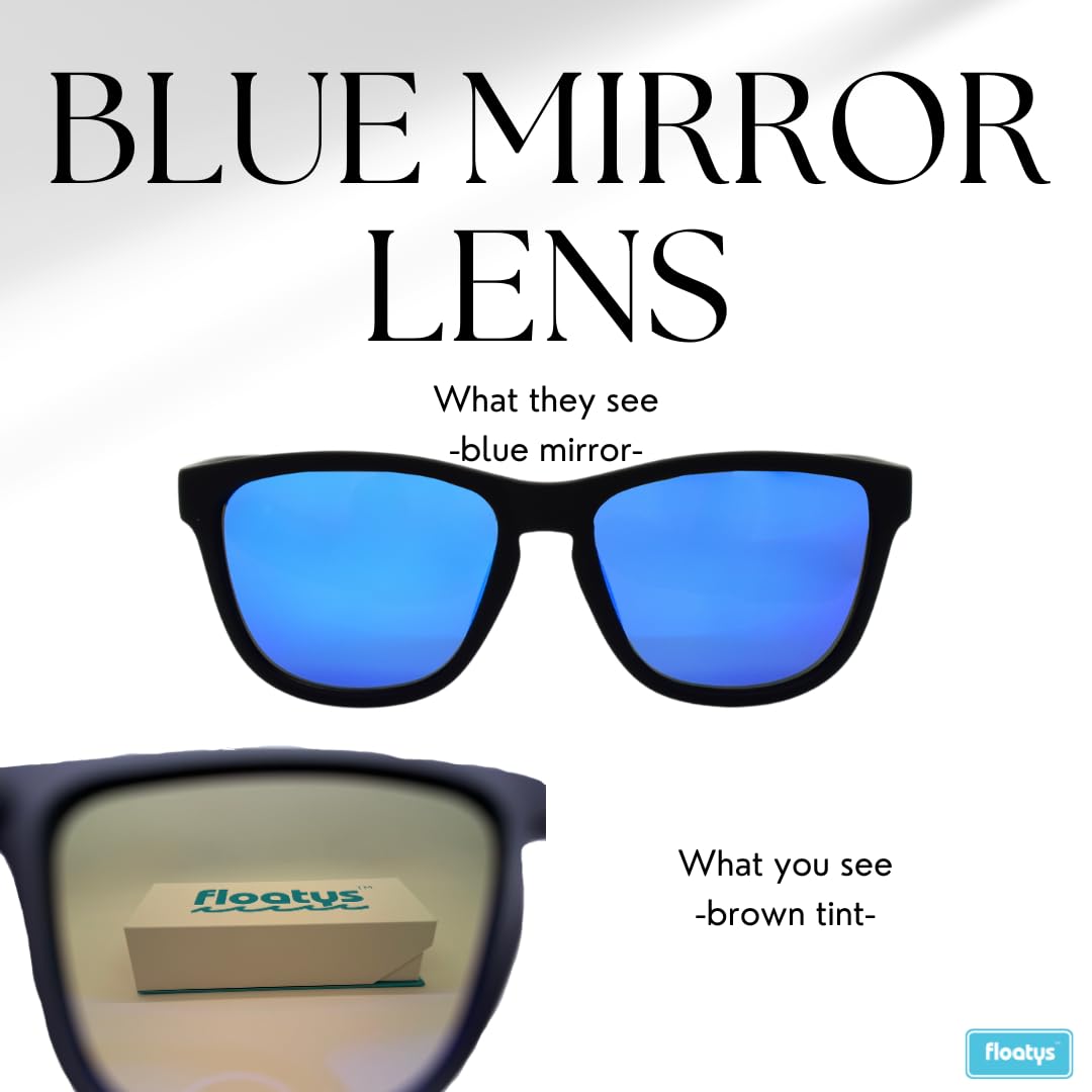Floatys Floating Sunglasses Rubberized Eddys | Polarized Water Repelling Lenses | No Slip Frame | Lightweight | Men and Women (Black Frame/Blue Mirror Lens)