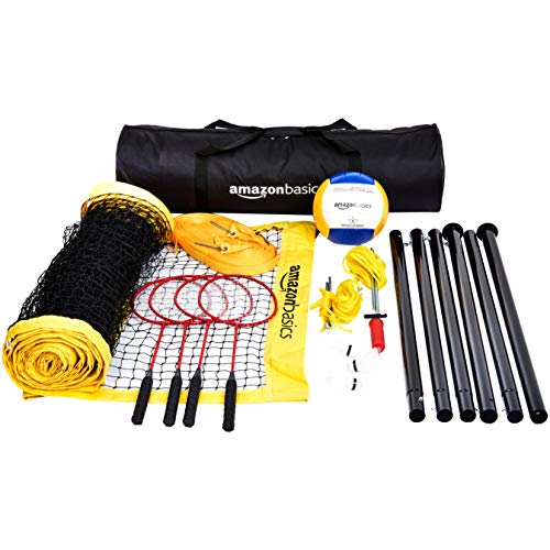 Outdoor Volleyball and Badminton Combo Set with Poles & Carry Bag