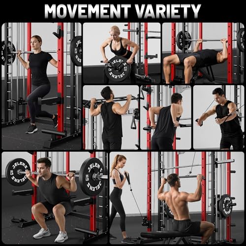 Smith Machine for Home Gym - M12 Power Cage with Cable Crossover System - Red