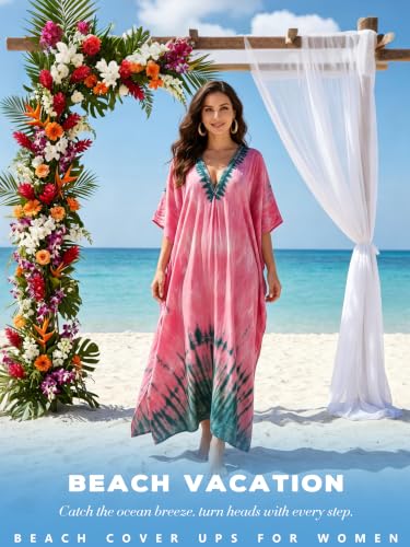 Antfuny Women Moomoo Dress Beach Cover Up Pink Tie Dye Kaftan Nightgown Plus Size