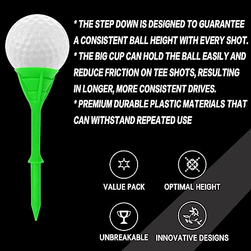 Plastic Golf Tees - 3 1/4 Inch, Unbreakable, Multicolor - 24 Pack