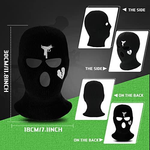 3-Hole Knitted Ski Mask - Windproof Balaclava Full Face Cover - Black