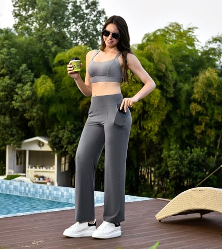 Leafigure Wide Leg Yoga Pants for Women,Sweatpants with Pockets