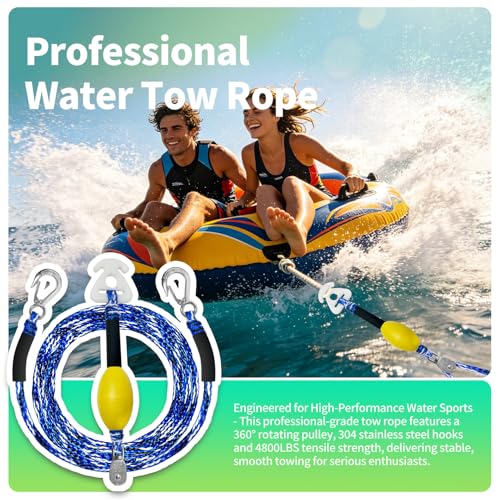 ZRSCHYG 16 FT Self-Centering Boat Tow Harness for Tubing & Wakeboarding - Blue, Heavy Duty, Anti-Sink Design
