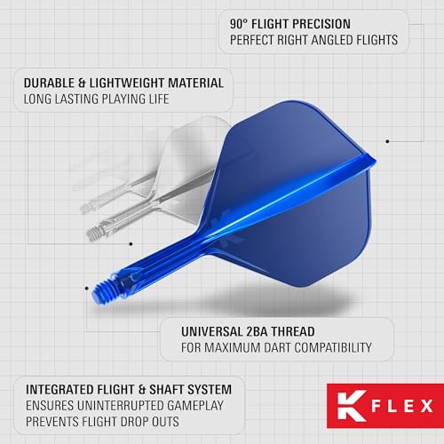 K-Flex Integrated Dart Flights & Shafts - Medium (33mm) - Blue