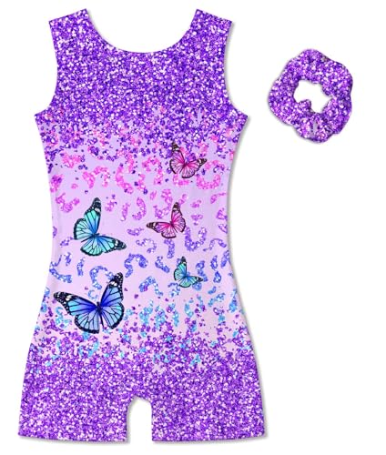 Active Biketards for Girls 4-12Y with Hair Scrunchie - B Purple