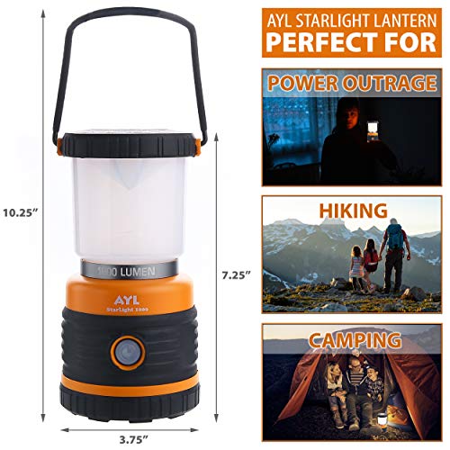 AYL Rechargeable LED Camping Lantern 1800LM – Black & Orange, 4 Light Modes, 4400mAh Power Bank, Waterproof, Emergency & Hurricane Light, 2 Pack