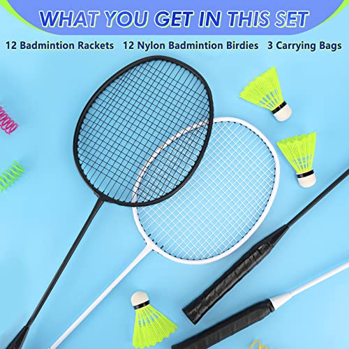 12-Piece Badminton Racket Set with Shuttlecocks & Carry Bags - White & Black