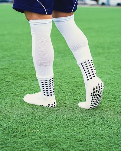 Black & White One Size Soccer Grip Socks with Leg Sleeves - Anti-Slip Performance Bundle for Men & Women