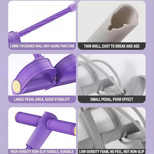Pedal Resistance Bands with Handles - 6-Tube Fitness Band, Purple