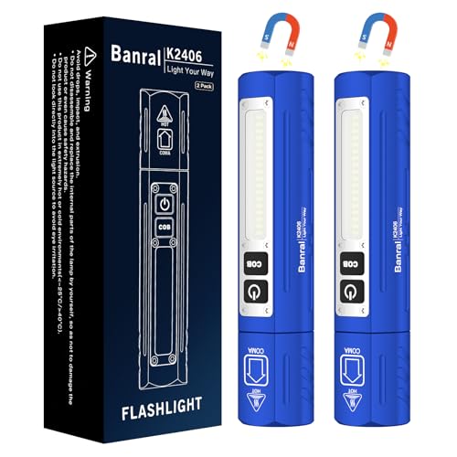 Rechargeable Tactical Flashlights High Lumens - Super Bright Small Powerful LED Magnetic USB C Flashlight, 8 Modes, Dual Button Waterproof Pocket Flash Light for Emergency, Car (2, Blue)