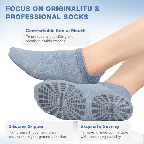 Non-Slip Pilates Socks with Grips for Yoga - 5 Pairs Dark Grey/Blue/Purple/Pink/Beige